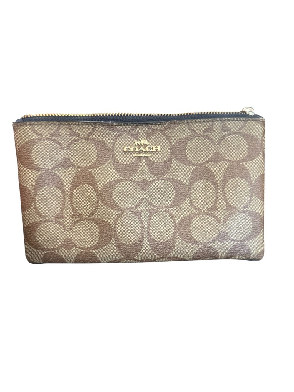 COACH Signature Canvas Zip Pouch in Khaki/Tan